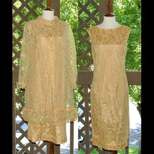 Vintage Harvest Gold Lace Overlay Midi Dress & Matching Jacket